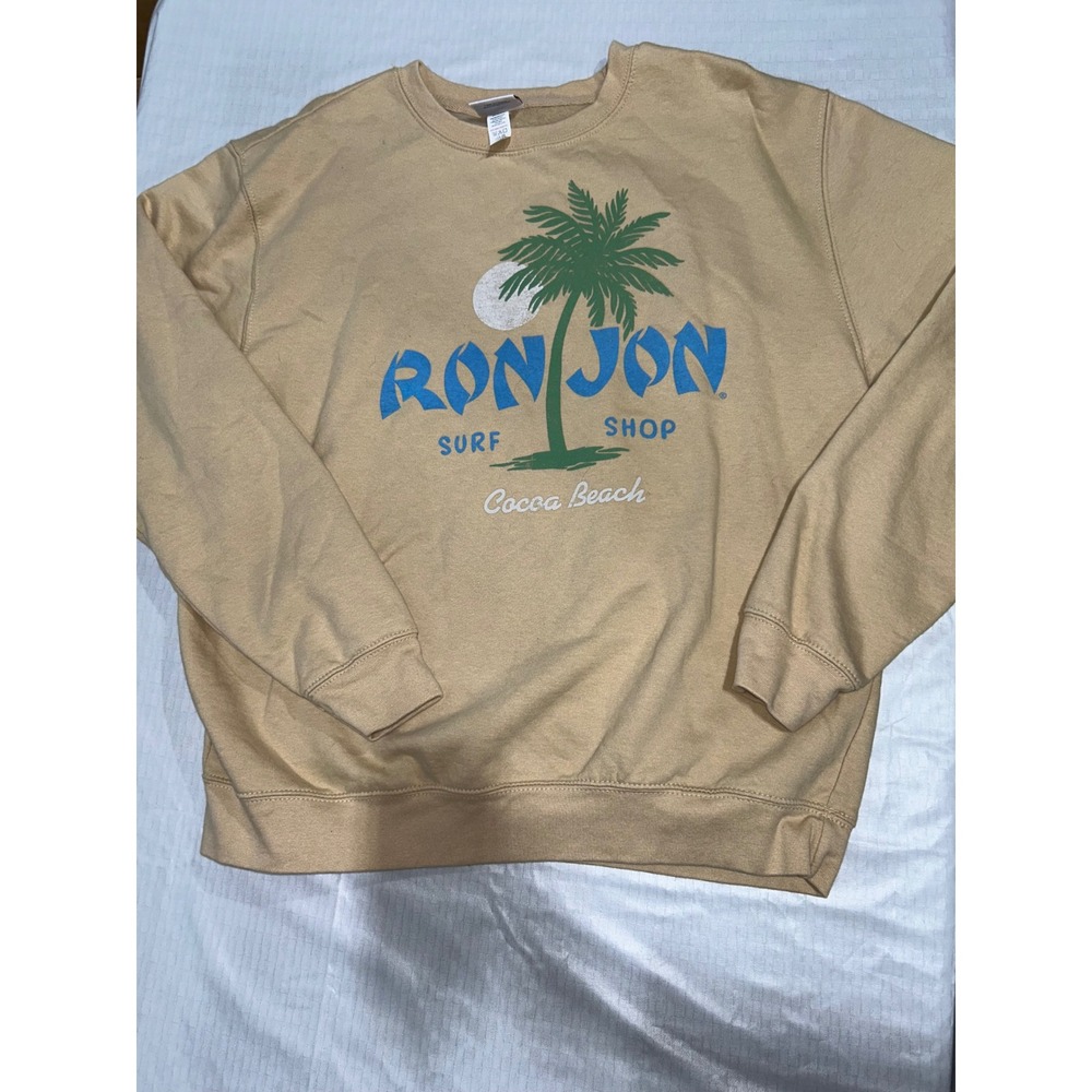 Ron Jon Surf Shop Cocoa Beach Sweatshirt Tan Graphic Crewneck Mens Large